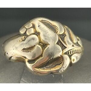 Antique Silver Dragon Floral Ring c 1900 Arts & Crafts Medievalist Sz 4.5 pinky